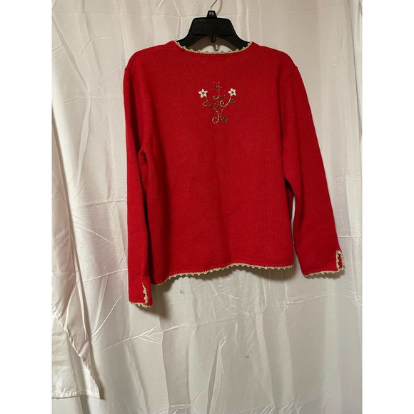 Blue Star Originals Studio button down sweater , embroidered poinsettias - Picture 5 of 7